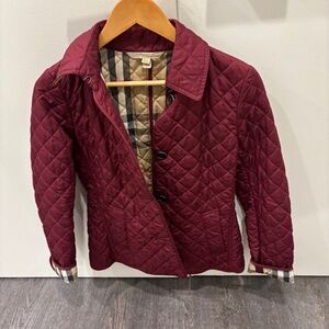 Burberry Brit Red Diamond Quilted Jacket w/Signature Plaid. Size: Small.